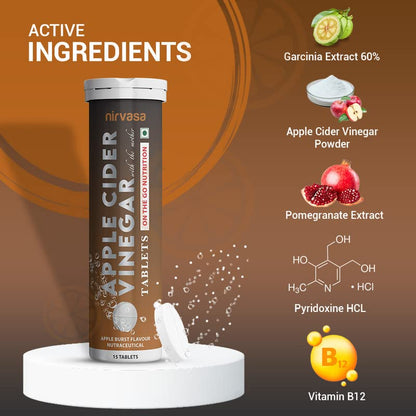 Nirvasa Apple Cider Vinegar with Mother (Apple Burst Flavour) with Pomegranate & Garcinia Cambogia Extracts | 100% Vegetarian ACV Tablets for Men & Women | 15 Effervescent Tablets X 2