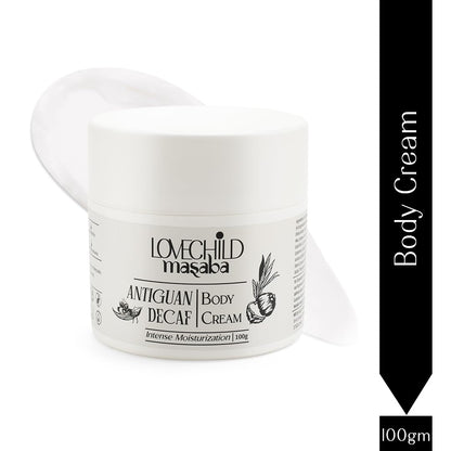 LoveChild Masaba Body Cream Antiguan Decaf, Buttery-Soft Moisturizer with Hemp Seed, Coffee & Baobab Oil, Smoothens & Deeply Nourishes Skin, Long-Lasting Fragrance, Moisturiser For Daily Use, 100g