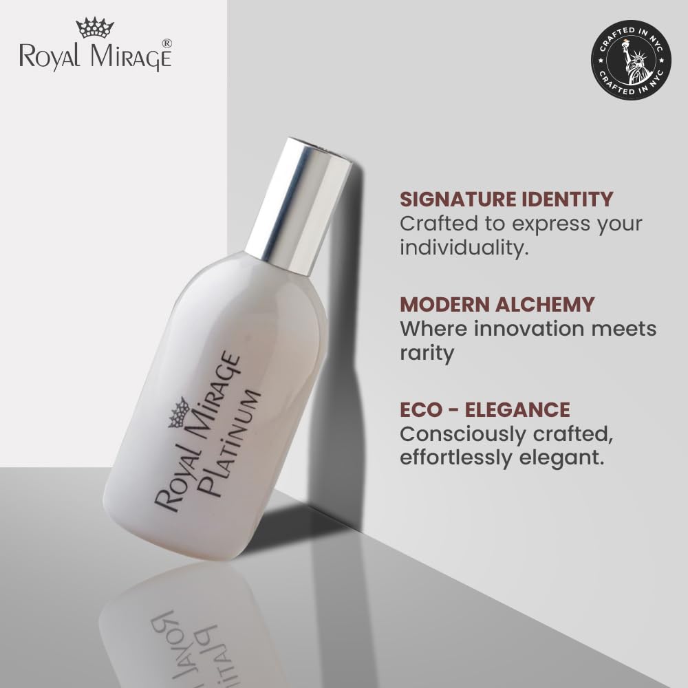 Royal Mirage Platinum Eau de Cologne | Long Lasting Perfume for Men & Women | Floral & Woody Fragrance | Bergamot, Jasmine & Sandalwood Notes | Unisex EDC | 120ml