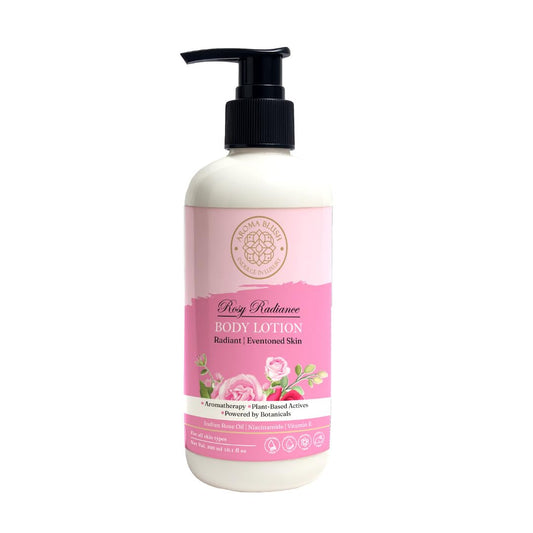 Body lotion bottle with pink label on a white background