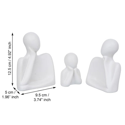 eCraftIndia Set of 3 White Ceramic Handcrafted Happy Family Statue Sculpture | Thinking Face People Figurines Home Decor Items Showpiece for Living Room Bedroom Table Shelf TV Unit | Gift for Birthday