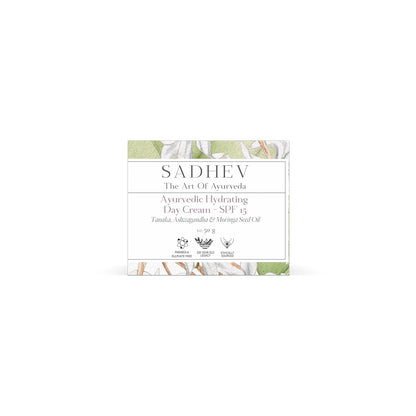 Sadhev Ayurvedic Hydrating Day Cream SPF 15 with Goodness of Tanaka, Ashwagandha & Moringa Seed Oil - 50gm (Pack of 1)_GWP