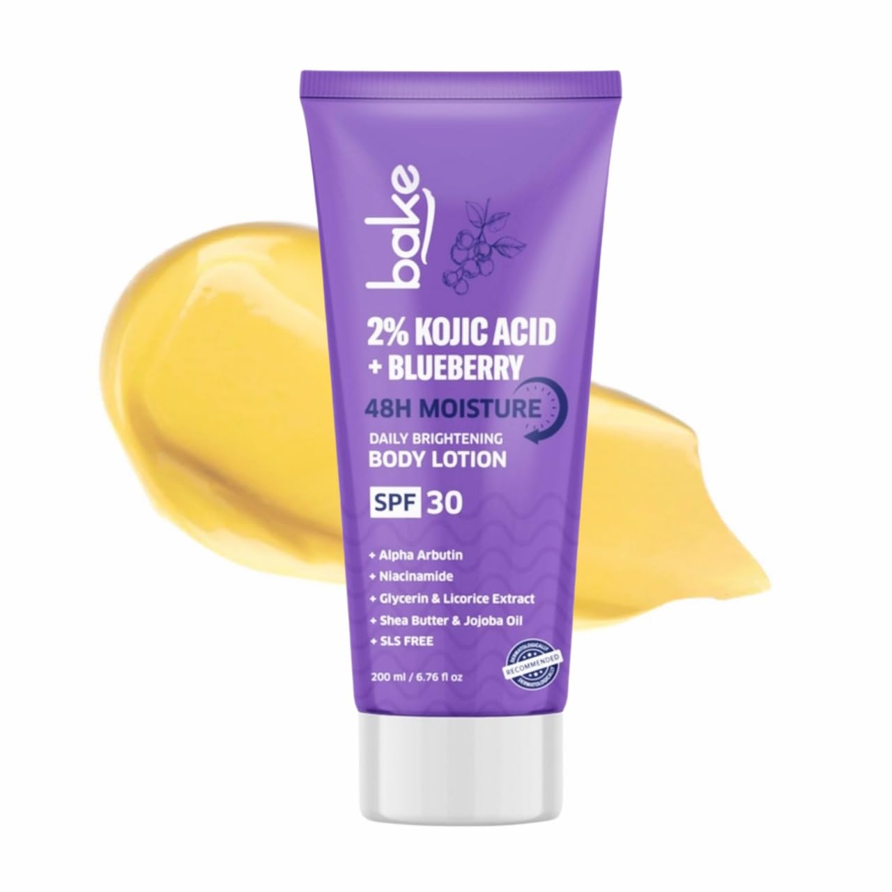 BAKE 2% Kojic Acid Brightening Body Lotion (200 ml) with Niacinamide & SPF 30 PA+++ for Pigmentation & Tan Removal | For Dark Spots & Sun Protection | De-Tan Body Lotion | Tanned & Pigmented Skin | For Women & Men