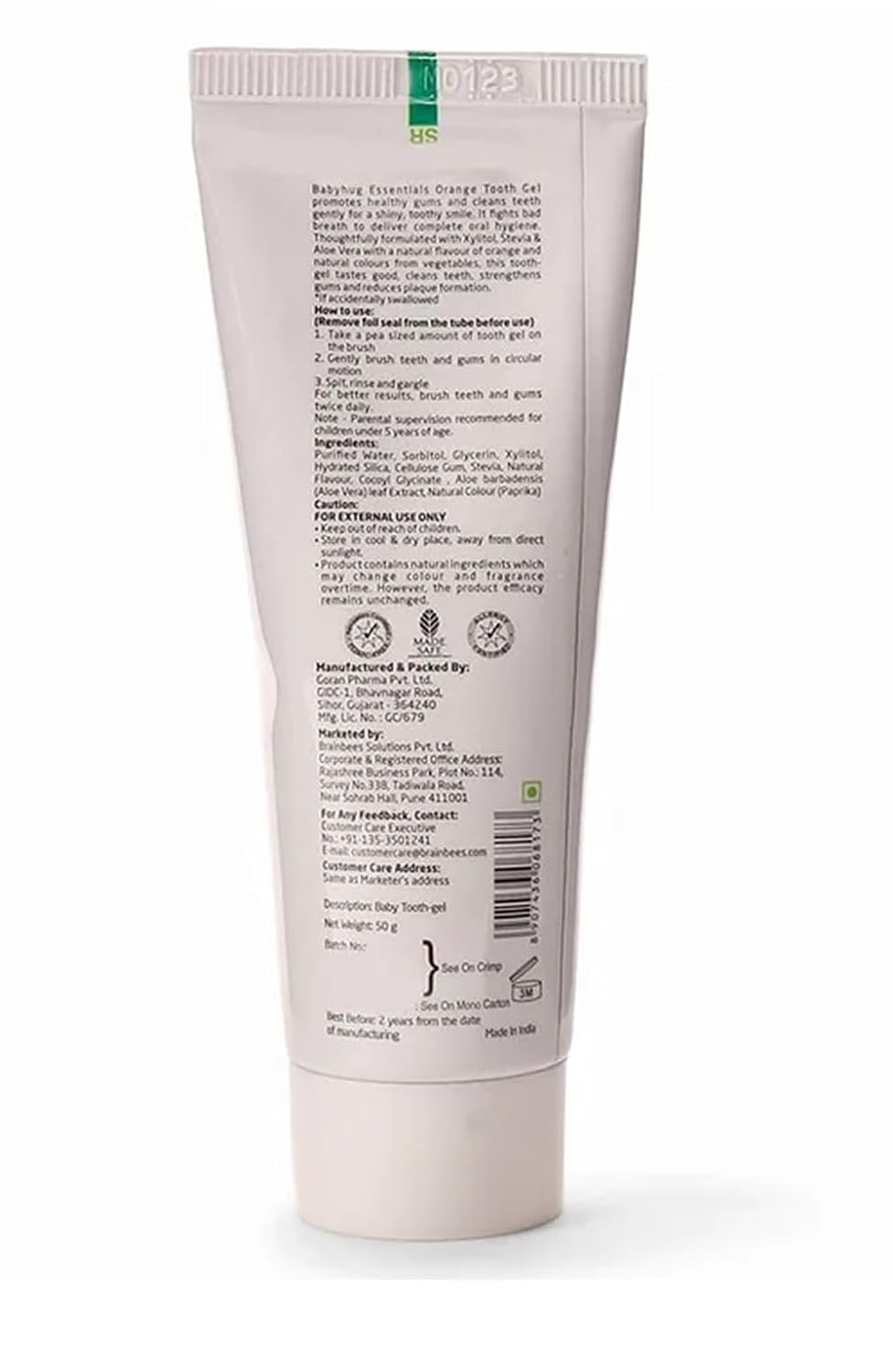 Babyhug Orange Flavoured Tooth Gel for Ages 6 Months+ |100% Natural Ingredients Fluoride Free No SLS/SLES- 50 g (1)