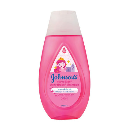Johnson's Baby Active Kids Shiny Drops Shampoo, 200ml | With Argan Oil & Silk Proteins | For Shiny & Silky Hair |Deeply Cleanses Hair & Scalp | No More Tears Formula | No Added Parabens, Dyes, Sulphates & Pthalates | Paediatrician Tested