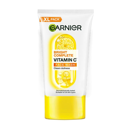 Garnier Bright Complete Vitamin C face wash tube on a white background