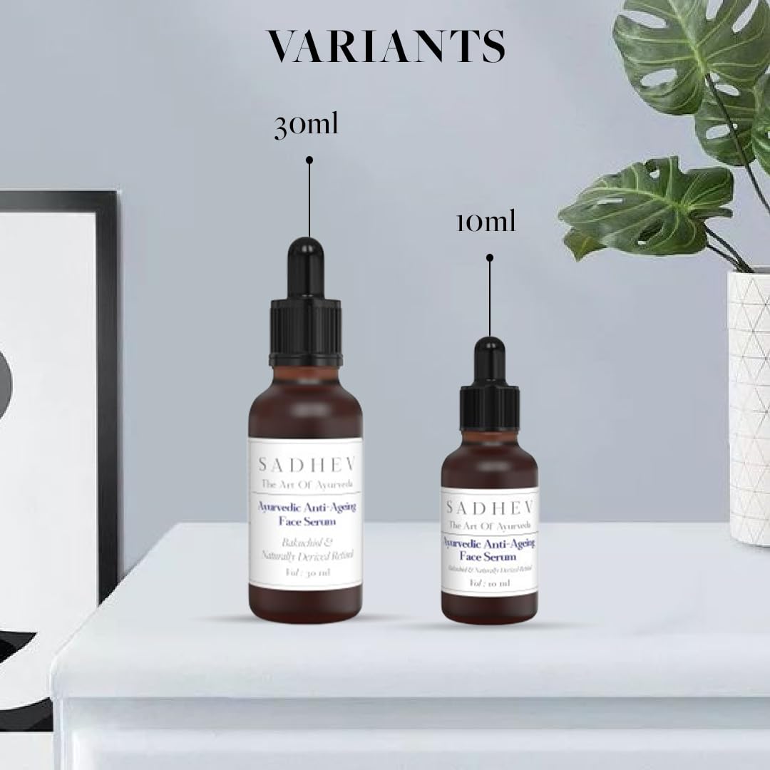 Sadhev Ayurvedic Anti-Ageing Face Serum With Goodness OF Bakuchiol And Naturally Derived Retinol for Reducing Wrinkles, Fine lines And Dark Spots