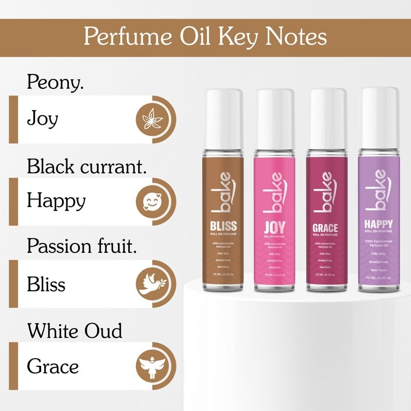BAKE Bliss Attar Oil Concentrated Perfume Oil Roll on Fragrance| 24 Hours Stay & Alcohol Free | Unisex,Passion Fruit | 10ml