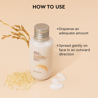 Rice cream bottle with usage instructions on a beige background