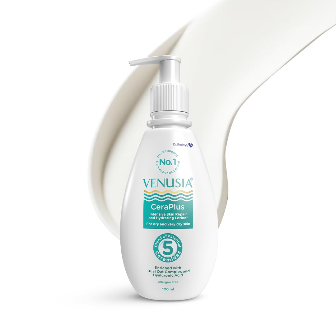 Dr. Reddy's Venusia CeraPlus Moisturizing Lotion For Dry Skin - Formulated With 5 Essential Ceramides, Oat Complex, Hyaluronic Acid | Hypoallergenic and Fragrance-Free | 100ml
