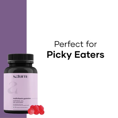 Saturn by GHC Multivitamin - 100% Vegan, 30 Gummies | Promotes Thick Hair & Restores Skin Glow Powered With Multivitamin, Biotin, Zinc & Folic Acid | Paraben, SLS-Free, Sulphate-Free