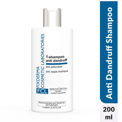 FCL T-Shampoo For Dandruff, Itchy Scalp, Scalp Psoriasis & Seborrheic Dermatitis | Removes Excess Oil & Flake Free Scalp | Anti Dandruff Shampoo | Sulphate & Paraben Free | For Sensitive Skin - 200 ml