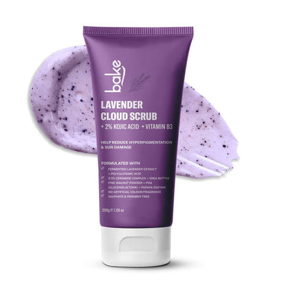 BAKE 2% Kojic Acid Lavender Body Scrub (200g) For Brightening, Tan Removal, Dark Spots & Pigmentation | Niacinamide & Ceramide Complex | Exfoliates & Brightens Underarms | Face Scrub with Walnut Granules | For Women & Men
