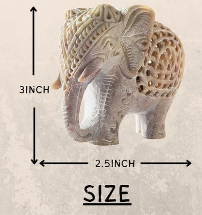 Shopstone Elephant Figurines Handmade in Jali Or Openwork from A Single Block of Stone from India, White, 3 inch