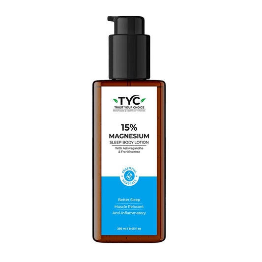 TYC Trust Your Choice Magnesium Sleep Body Lotion, 15% Magnesium Chloride with Ashwagandha and Frankincense Oil, Magnesium Lotion For Sleep For, Magnesium Lotion For Muscle Recovery, Relaxation, No Added Fragrance - 250ml