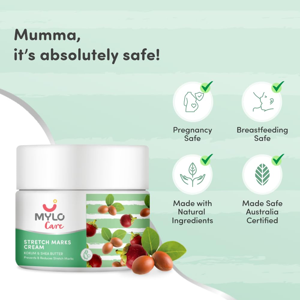 Mylo Care Stretch Marks Cream for Pregnancy with the Goodness of Shea Butter, Saffron, Kokum Butter and Aloe Vera, Australia Certified Toxin Free, No Mineral Oils - 100ml