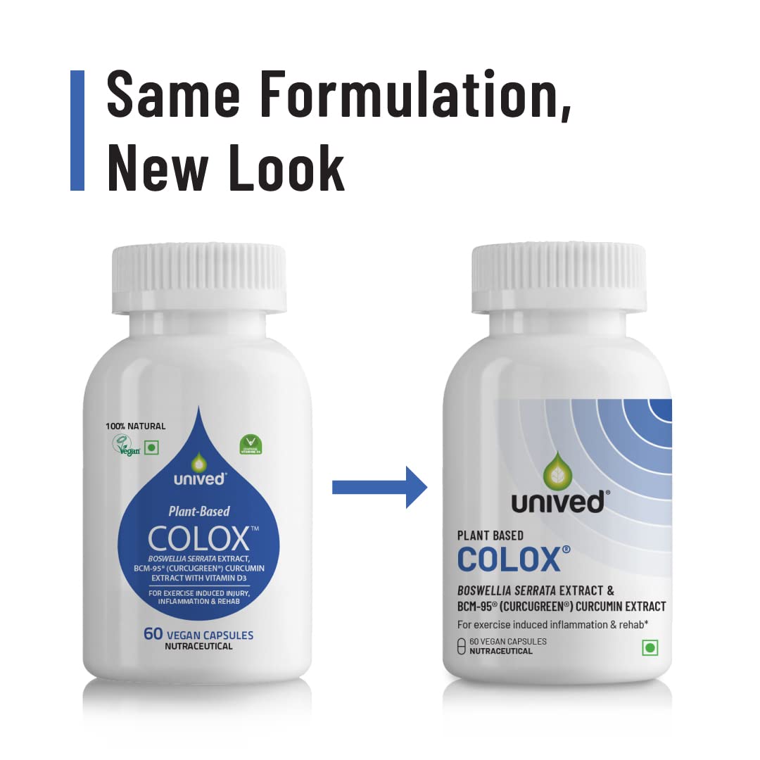 Zephivo Unived Colox, For Exercise-Induced Inflammation, Injury, & Rehab | Pain Relief, Supports Muscle & Tissue Strengthening, Joint Support | Boswellia, BCM-95® Curcumin, D3| 60 Capsules, 1 month Supply
