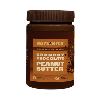 NUTRIKICK Crunchy Chocolate Peanut Butter | High Protein Dark Chocolate Nut Spread | With Vitamin E | Gourmet Healthy Snack for Kids, Athletes & Fitness Enthusiasts