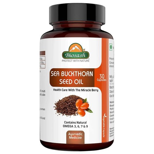 Biosash Sea Buckthorn Seed Oil Capsules 30 Caps | CO2 Extracted from Certified Organic Berries | Omega 3 6 7 9 | Liver Health | Rich in Antioxidants & Vitamins | Skin, Hair, Immunity & Wellness |