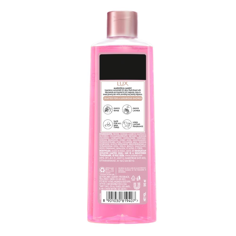 LUX Magnolia Magic Bodywash, with Niacinamide, 245ml for Radiant & Bouncy Skin Feel