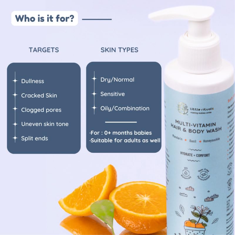 Little Rituals Baby Wash – Tear-Free Body & Hair Wash with HONEYSUCKLE, BASIL & MANDARIN | Gentle pH 5.5 Formula | Organic, Dermatologist-Tested, SWISS Technology (400ml)