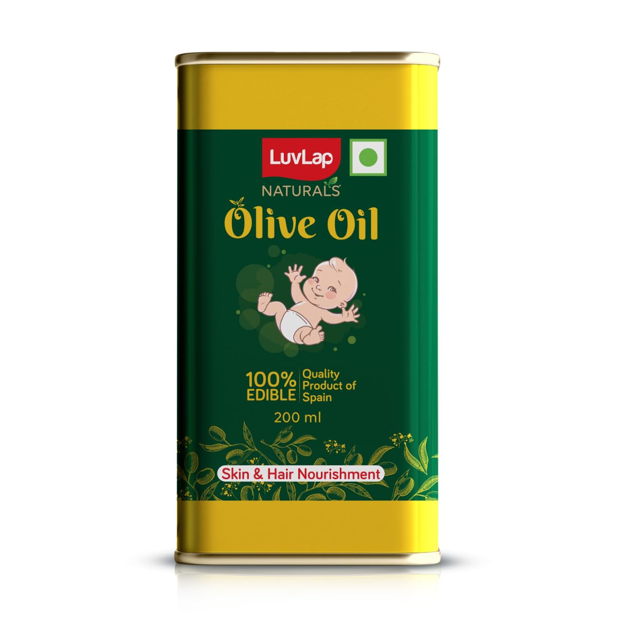 LuvLap Naturals Baby Body Massage Olive Oil, 100% Olive Oil for New Born, 200 ML, Spanish Premium, Enriched with Vitamin E, Enhances Bone & Muscle Strength