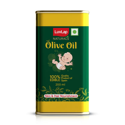 LuvLap Naturals Baby Body Massage Olive Oil, 100% Olive Oil for New Born, 200 ML, Spanish Premium, Enriched with Vitamin E, Enhances Bone & Muscle Strength