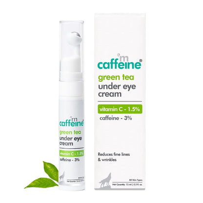 Caffeine green tea under eye cream packaging on a white background