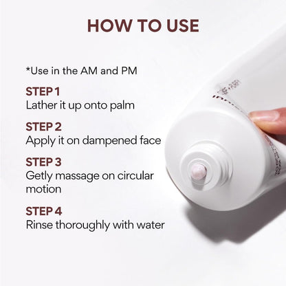 Instructions on how to use a skincare product with a bottle in the foreground.