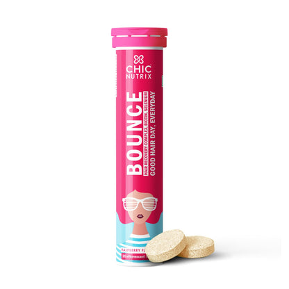 Chic Nutrix Bounce supplement tube with two tablets on a white background