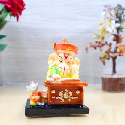 Lord Ganesh ji Reading Ramayan Beautiful Vinayak Ji Munshi Statue | Best for Home & Office Decor, Car Dashboard Showpiece Decoration Item Ideal Gifting (Munshi Ganesh)