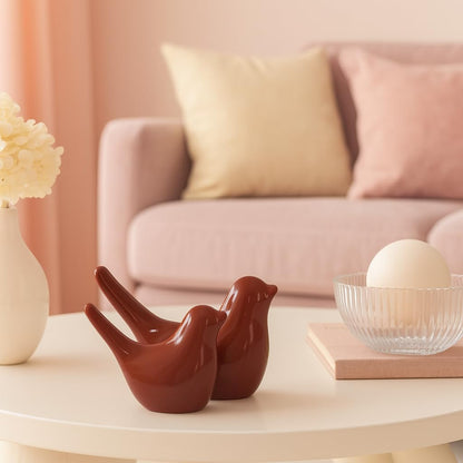 Creative Brown Glossy Ceramic Birds Figurines Home Decorations Accessories Party (Pack of 2, Brown)