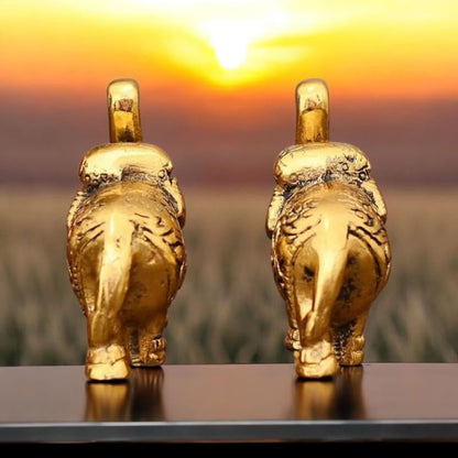 Oxidised Metal Miniature Elephant Pair Decorative Showpiece | Elephant Trunk Up Idol for Living Room Temple Office Table | Vastu Feng Shui Home Decor | 7.5X2.5X5.5 Cm (Regular Quality)