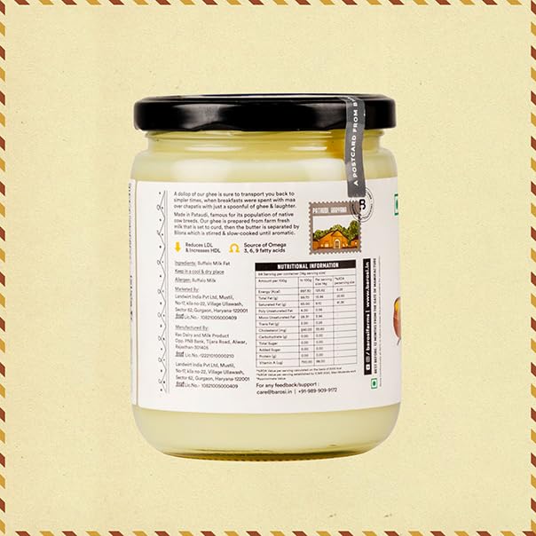 Barosi Premium Buffalo Ghee | Vedic Bilona Method | Churned From Curd | Pure & Natural | Farm Made In Small Batches | Glass Jar Packing