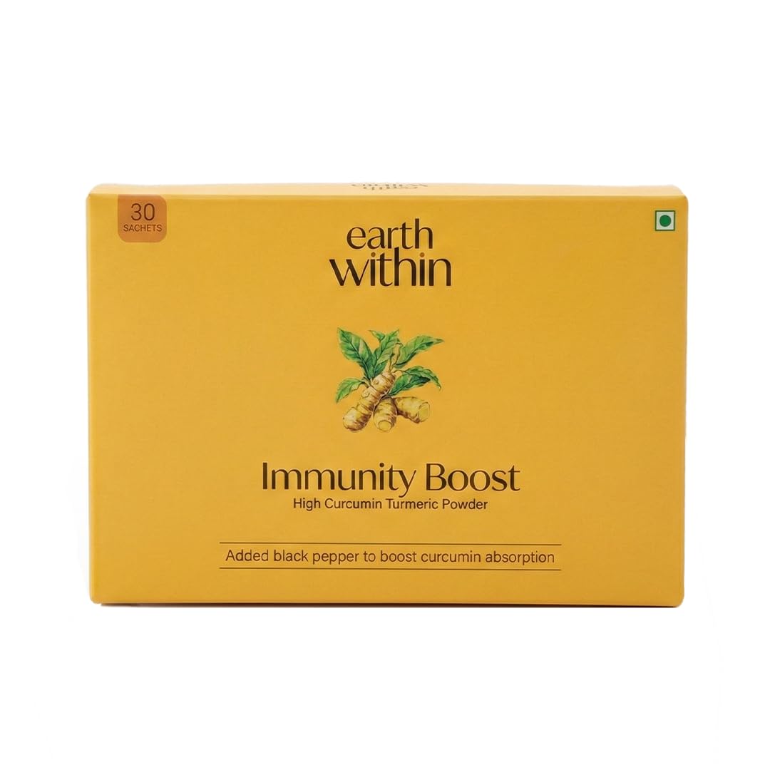 Earth Within Immunity Boost Turmeric Curcumin Drink Mix | Black Pepper Piperine | Upto 7.5% Curcumin| Anti inflammantory Supplement| Joint Pain support | Daily Immunity Booster | Golden Milk Latte Sachets | Mix in Milk or Water | 30 Sachets