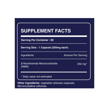 NMN Supplement | 60 Veg Capsules | 250mg Beta NMN | NAD+ Booster | 99% Pure for Energy, Strength & Focus, Healthy Aging