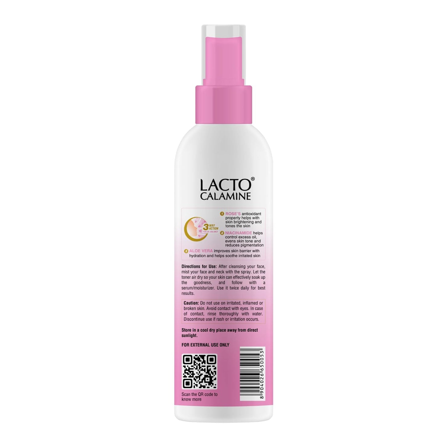Lacto Calamine Rose Water Toner For Glowing Skin | 120ml | Gulab Jal Face Toner | Rosewater with Aloe Vera & 2% Niacinamide | Cleanses, Hydrates & Moisturises Skin | No Sulphate, Alcohol, & Parabens
