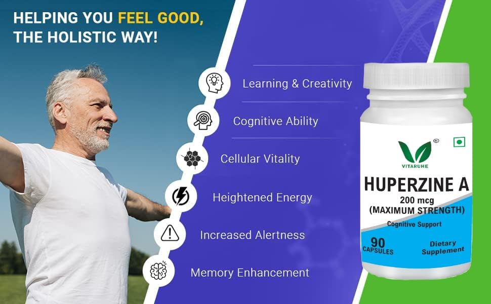 VITARUHE® Huperzine A 200mcg Per Serving, 90 Capsules, (Huperzine A Supplement), Supports Focus, Cognition, Memory and Learning Ability, Premium Brain Health Supplement, No GMOs