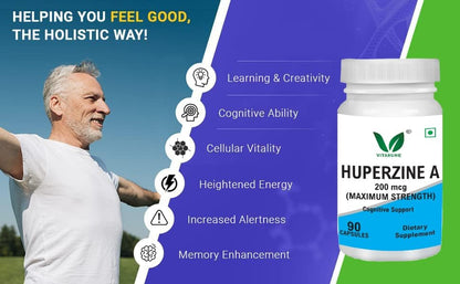 VITARUHE® Huperzine A 200mcg Per Serving, 90 Capsules, (Huperzine A Supplement), Supports Focus, Cognition, Memory and Learning Ability, Premium Brain Health Supplement, No GMOs