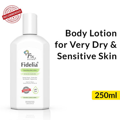 Fixderma Fidelia Nourishing Body Lotion | Moisturizer for face & Body | Body lotion for Women & Men | Body Lotion for Sensitive & Very dry skin with Rice Brain Oil & Aloe vera - 250ml