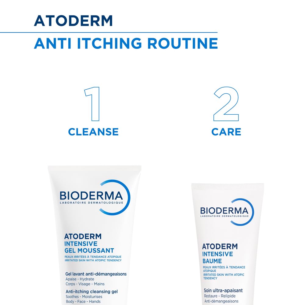 Bioderma Atoderm anti-itching routine with two products on a white background