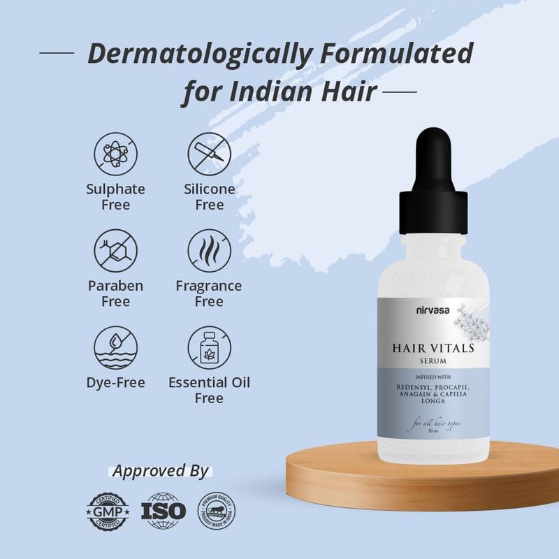 Nirvasa Hair Vitals Hair Growth Serum (50ml) | With 3% Redensyl, Procapil & Saw Palmetto | Natural DHT Blocker for Hair Fall Control & Growth | Fast Absorption, Non-Sticky & Non-Irritating