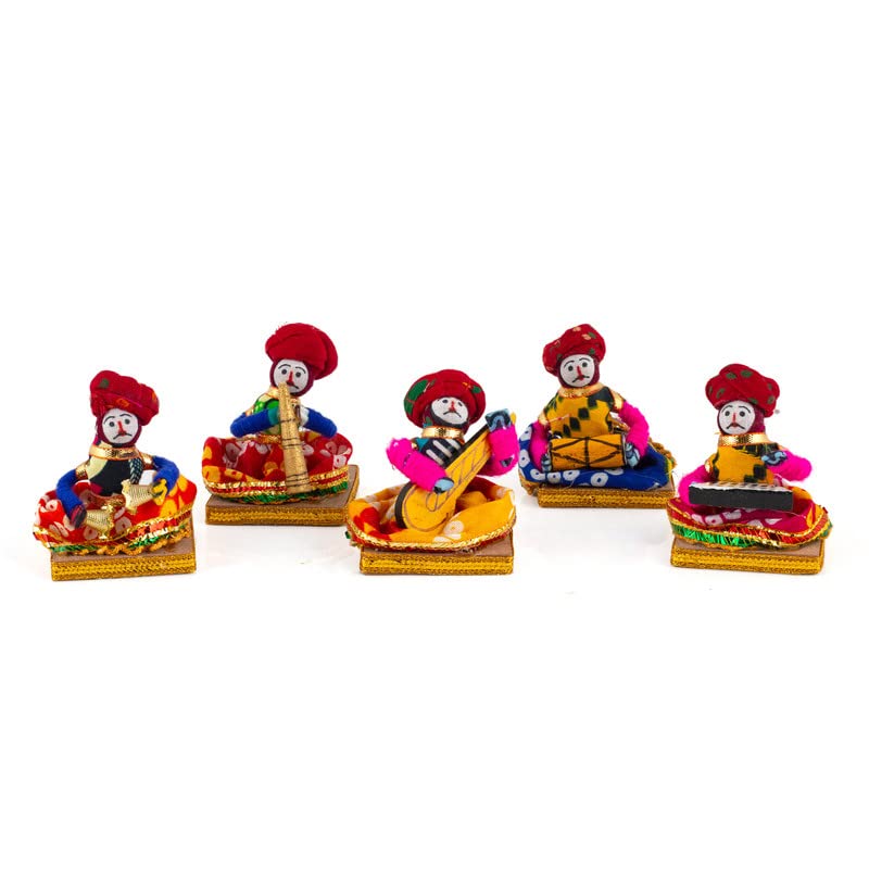 JH Gallery Recycled Material Rajasthani Musician Bawla Puppets Idol (7x28 cm Multicolor) -5 Piece (Male Puppets)