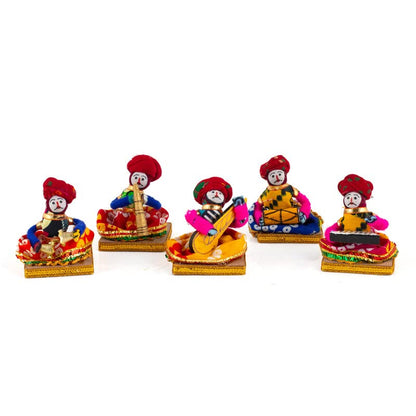 JH Gallery Recycled Material Rajasthani Musician Bawla Puppets Idol (7x28 cm Multicolor) -5 Piece (Male Puppets)