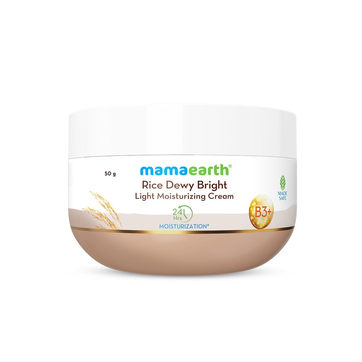 Mamaearth Rice Dewy Bright Light Moisturizing Cream with Rice Water & Niacinamide for Glass-Skin - 50 g | 24 Hrs Long-Lasting Moisturization | For Face, Hands & Body | Gives A Glass-Skin Glow | Non-Greasy & Quick Absorbing