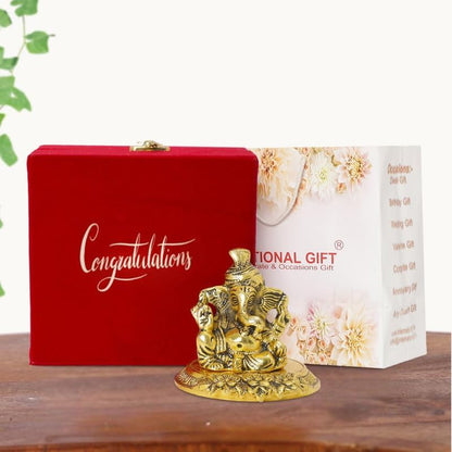 Pagdi Ganesh Idol Showpiece | 'Congratulations' Tag with Velvet Box & Carry Bag | Ideal for Weddings, Housewarmings, and Festive Celebrations