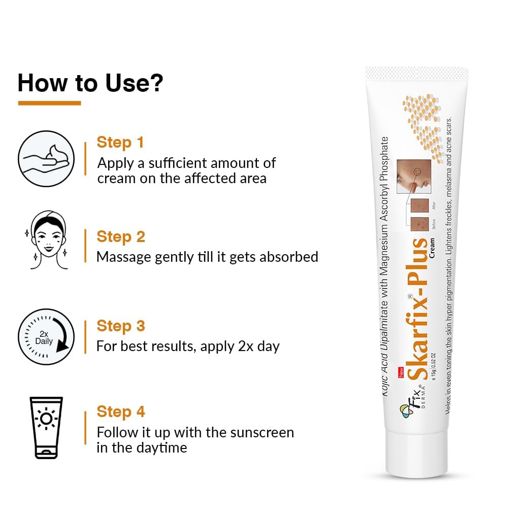 Fixderma 2% Kojic Acid + 1% Arbutin Skarfix-Plus Scar Removal Cream | Hyperpigmentation Removal Cream and Acne Scars Removal Cream | Helps to Reduce Melasma- 15 g