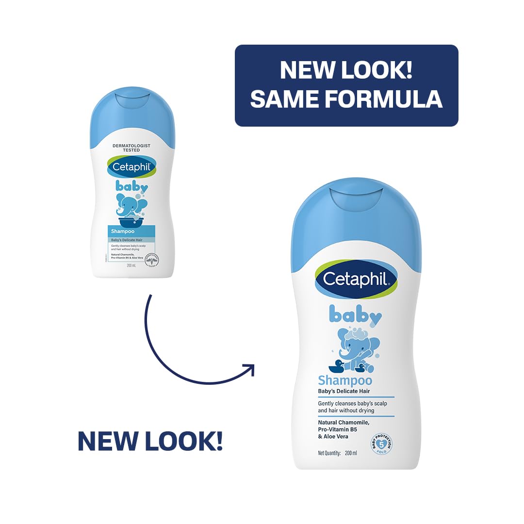 Cetaphil Baby Tear-Free Shampoo with Natural Chamomile & Aloe Vera 200 ml | Gentle Daily Cleanser for Newborns & Babies from Day 1 | pH Balanced, Hypoallergenic, Soap & Paraben Free