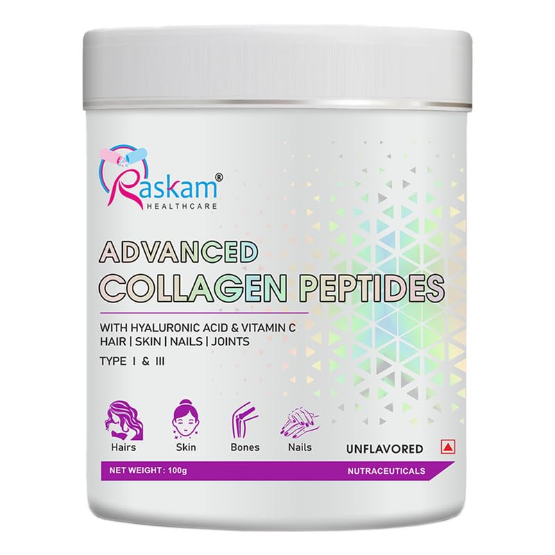 Container of Raskam Advanced Collagen Peptides on a white background