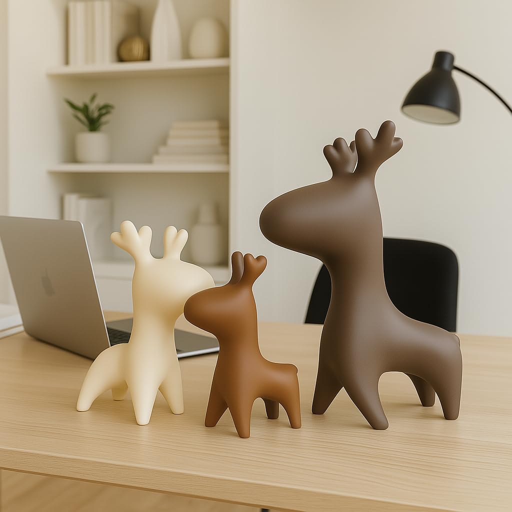 Home Décor Elk Family Matte Finish Ceramic Figurines - (Set of 3, Matte Brown)